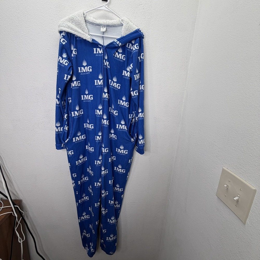 IMG Academy One Piece Pajamas Men's Full Zip Hooded Sherpa Sz Small Cozy Lounge